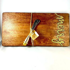 Mud Pie “Merry” Cheese Board & Spreader Set-New